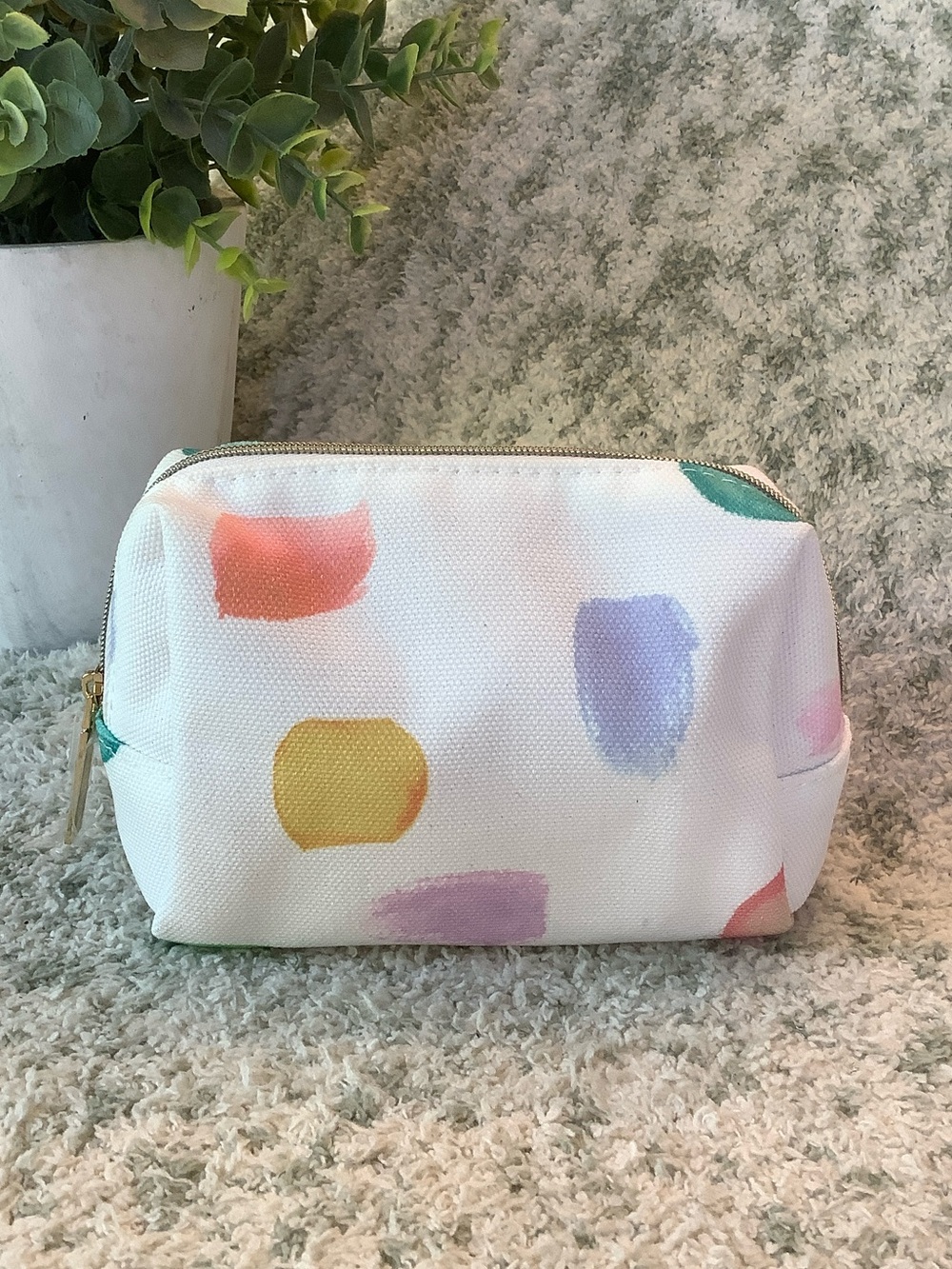 Mad Hippie Pastel Watercolor Dot Cotton Canvas Pouch NWT 7” x 3.75”4.5”